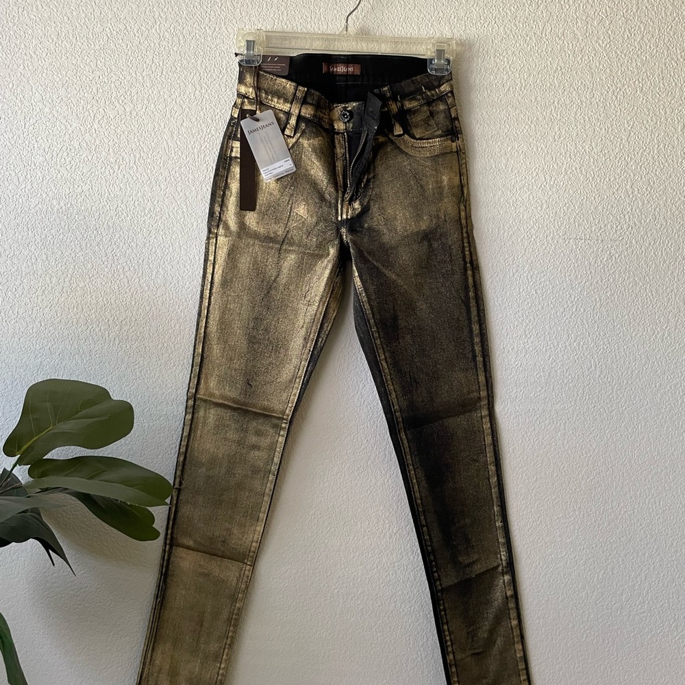 NWT James Jeans Twiggy Metallic Gold Coated Skinny Jeans